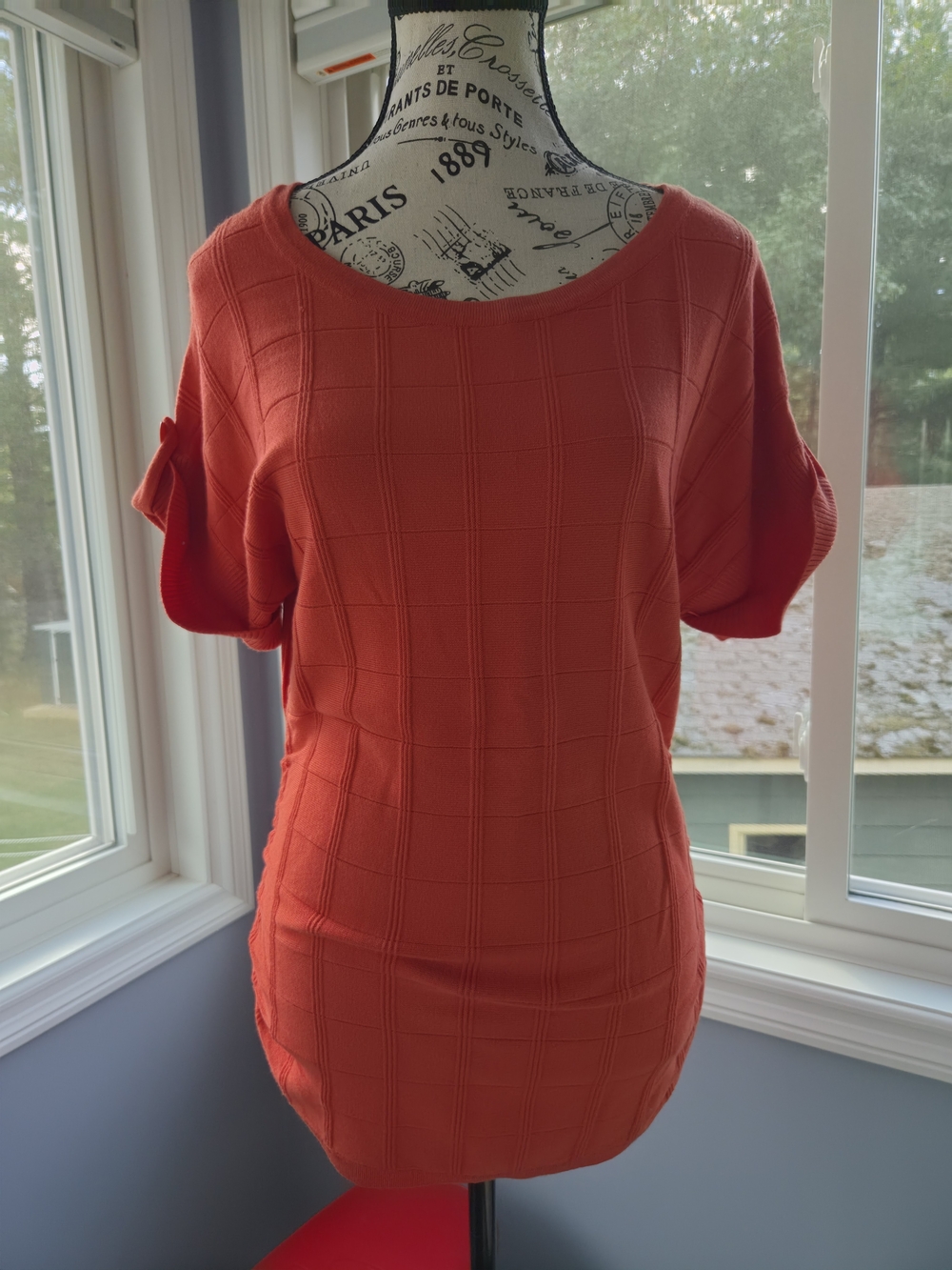 Women’s Textured Short-Sleeve Sweater Top - Coral